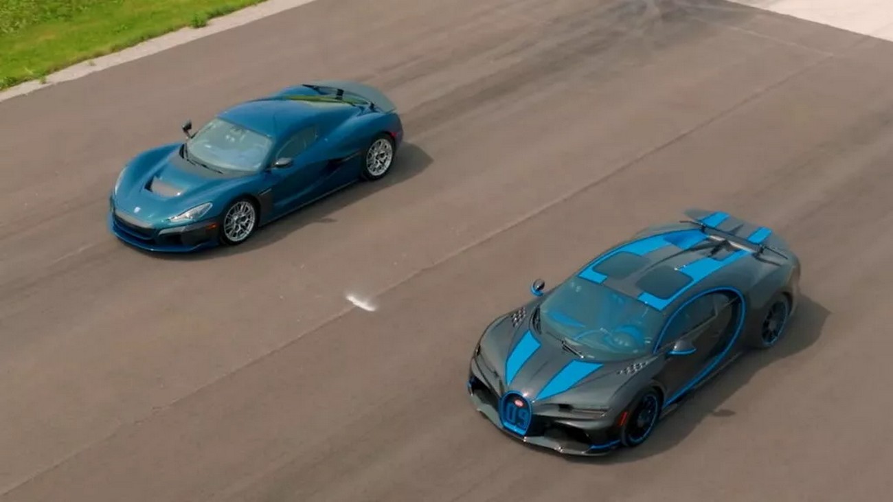 Rimac vs Bugatti vs Tesla drag race